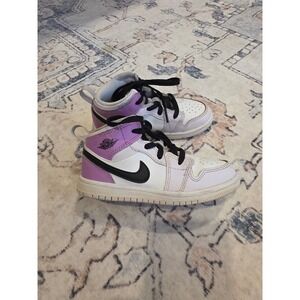 Nike Air Jordan 1 Mid Toddler 10C Barely Grape Purple Black Basketball Sneakers